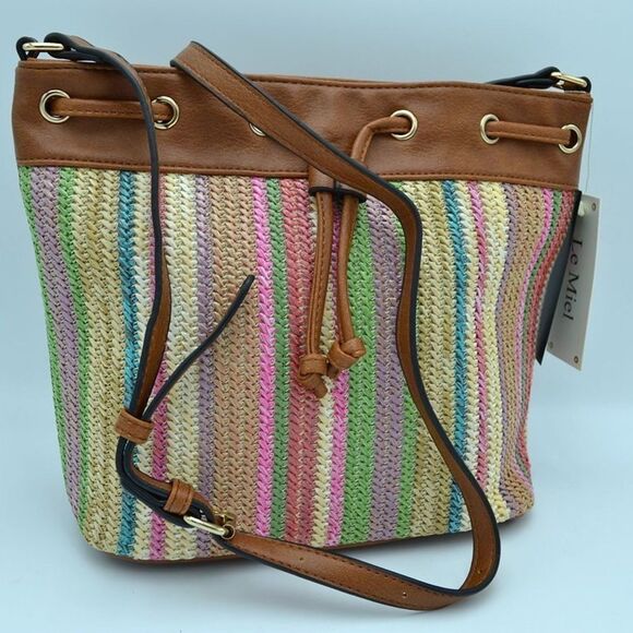 Drawstring Woven Bucket Crossbody Bag - Picture 1 of 10